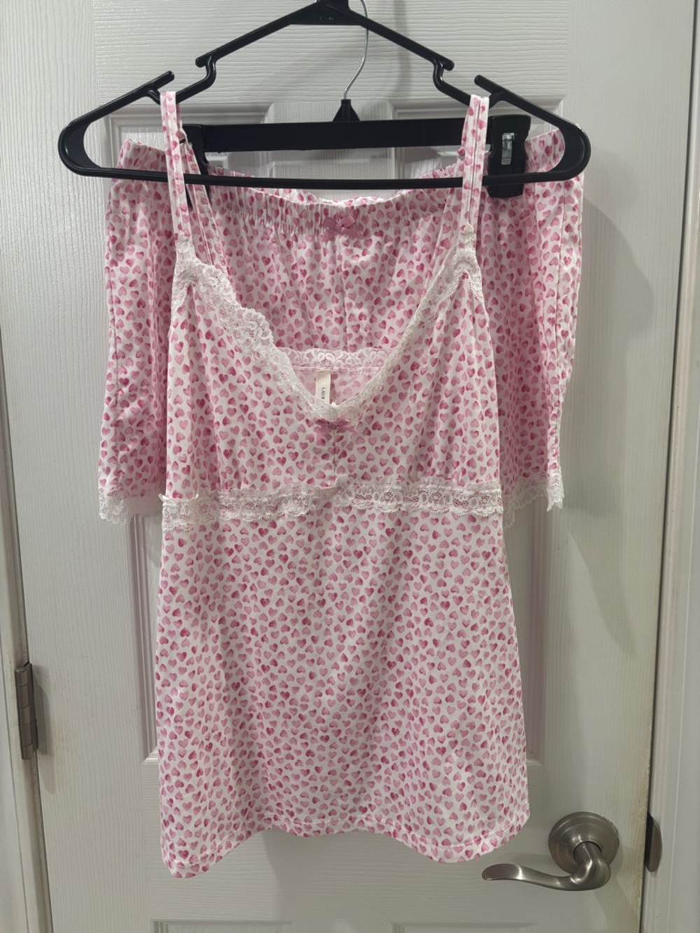 Laura Ashley Pink Heart-Print Lace Trim Chemise